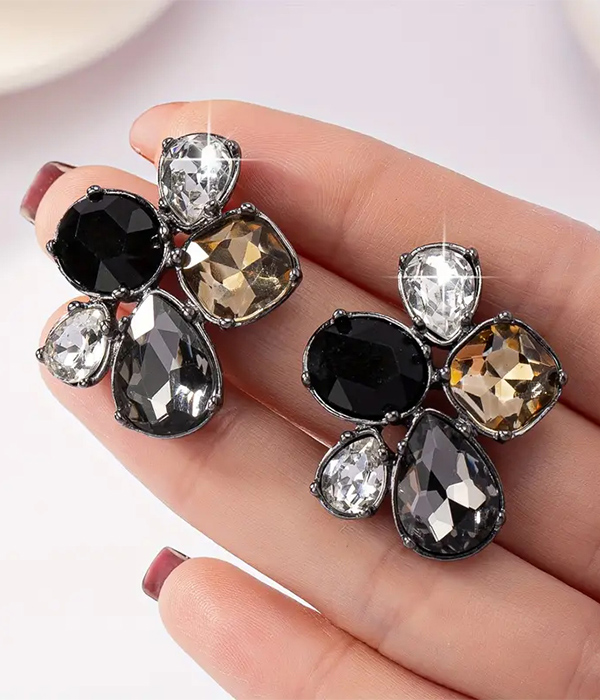 Mix stone flower earring