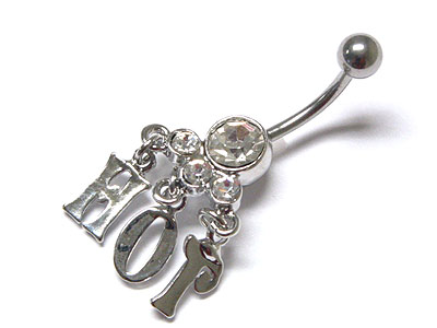 Made in korea whitegold plating crystal ball and hot dangle belly charm - surgical steel post body jewelry