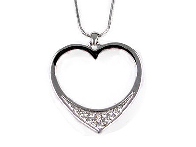 Made in korea whitegold plating crystal simple line open heart necklace