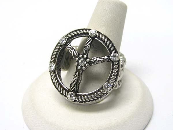 Crystal stud peace stretch ring 