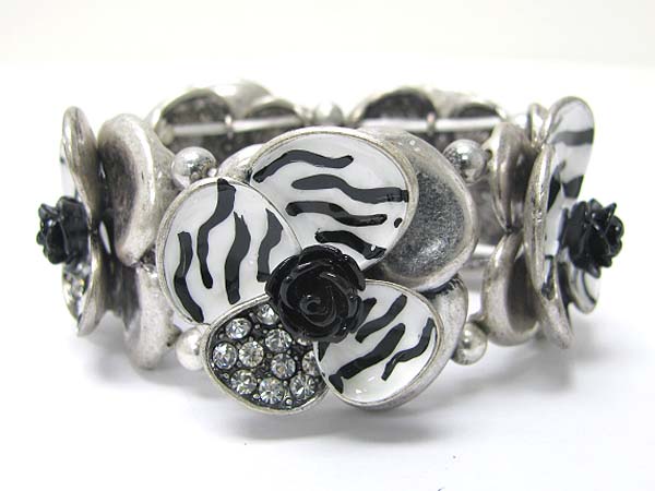 Crystal and enamel animal color metal flower link stretch bracelet