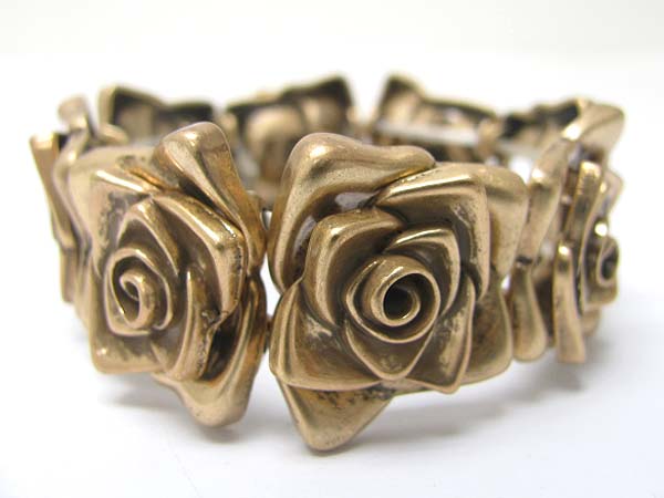 Burnish metal flower link stretch bracelet