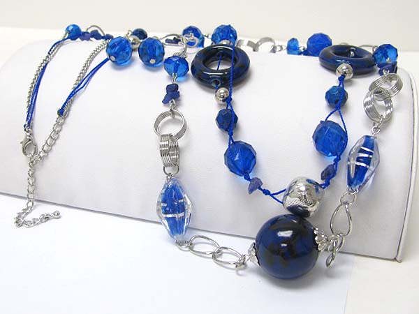 Ceramic ball and mixed beads link long chain necklace earring set