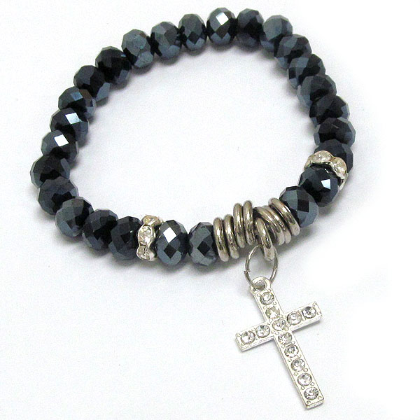 Crystal cross dangle stretch bracelet