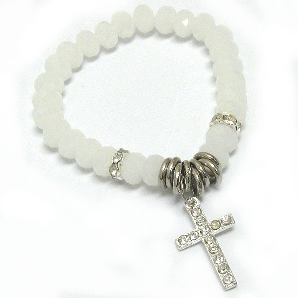 Crystal cross dangle stretch bracelet