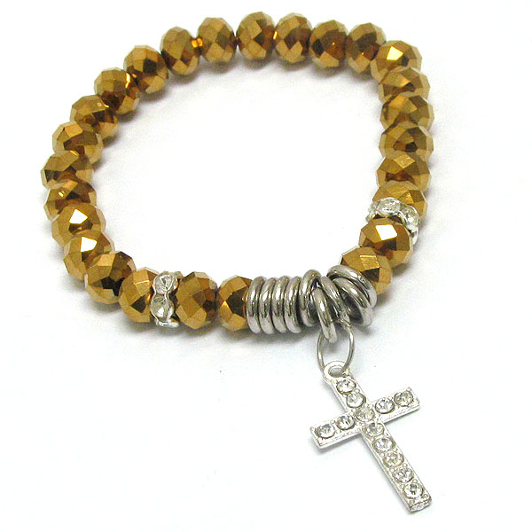 Crystal cross dangle stretch bracelet