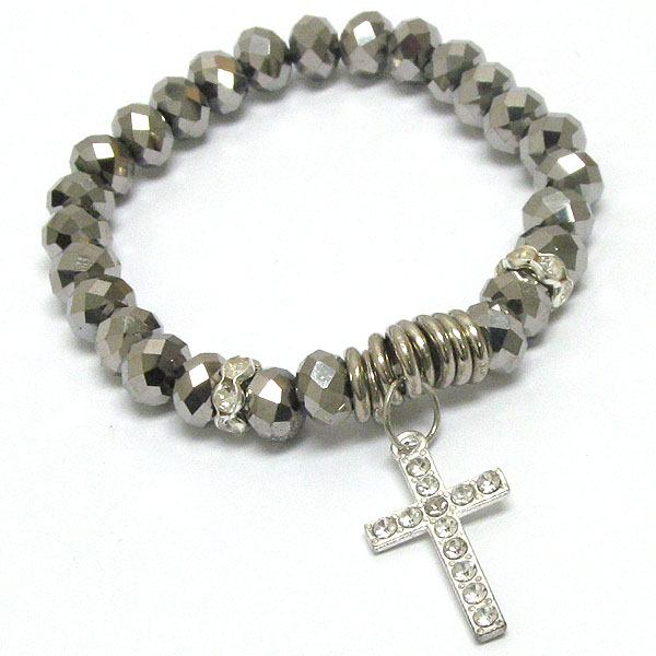 Crystal cross dangle stretch bracelet