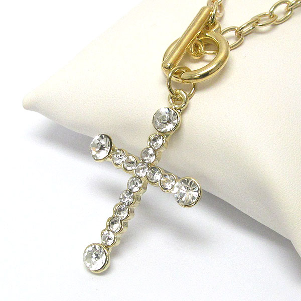 Crystal cross pendant toggle necklace