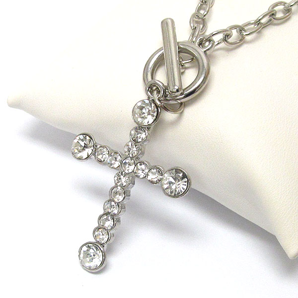 Crystal cross pendant toggle necklace