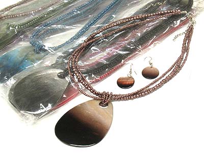 Dozen shell gradation pendant multi strand necklace and earring mens jewelry