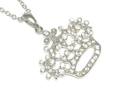 Crystal deco crown pendant necklace