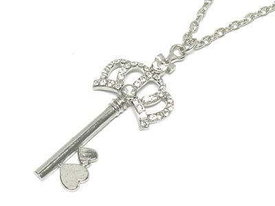 Crystal deco metal key pendant necklace 