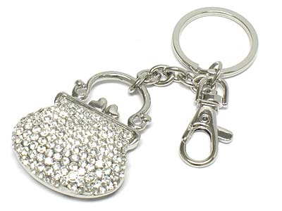 Crystal stone paved handbag charm key chain