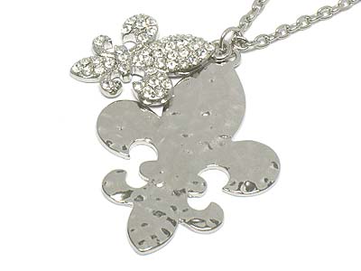 Crystal deco double fleur de lis pendant necklace