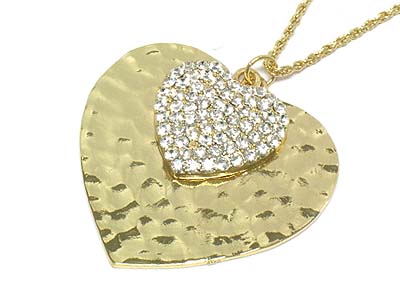 Crystal deco double heart pendant necklace 