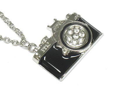 Crystal and epoxy camera pendant necklace