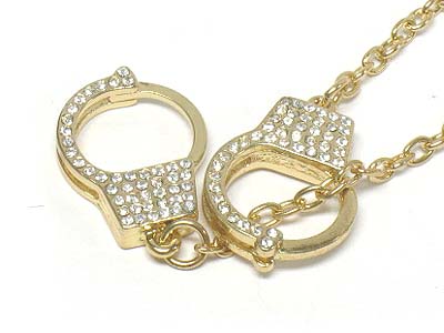 Crystal dual handcuff link necklace 