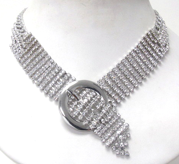 Multi line rhinestone belt necklace