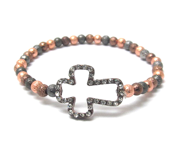 Crystal cross and multi sanding ball stretch bracelet