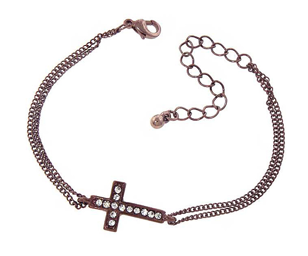 Crystal cross and chain bracelet