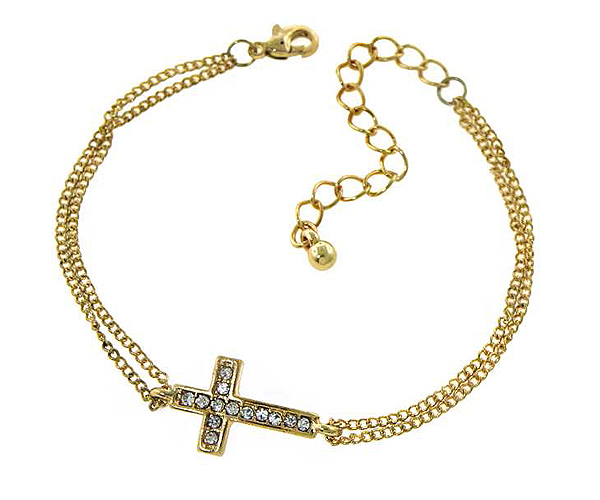 Crystal cross and chain bracelet