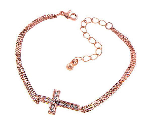 Crystal cross and chain bracelet