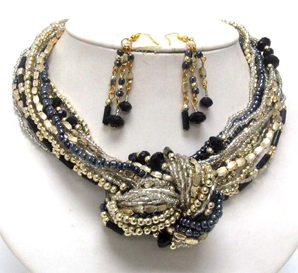 Multi seed bead and chain twist glamour necklace earring set