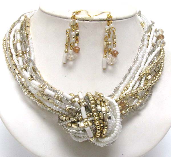 Multi seed bead and chain twist glamour necklace earring set