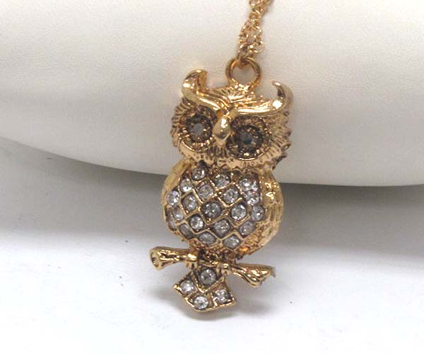 Crystal deco owl on branch long necklace