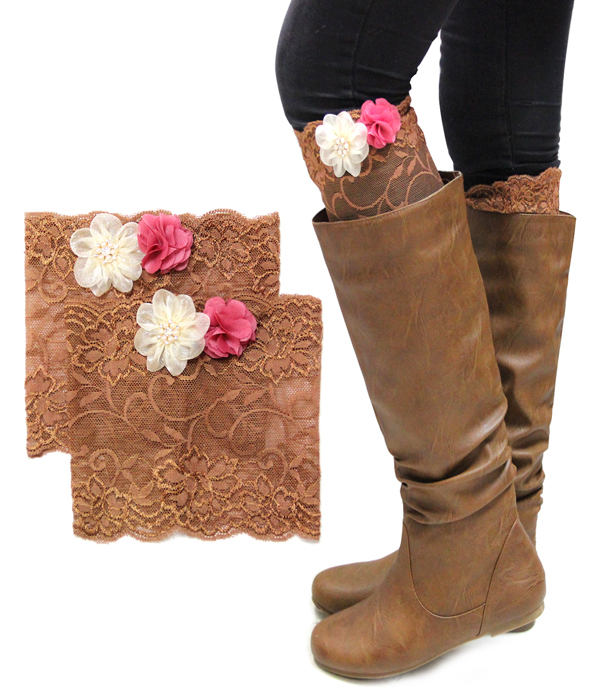 Vintage lace and flower accent short boot toppers - boot cuffs