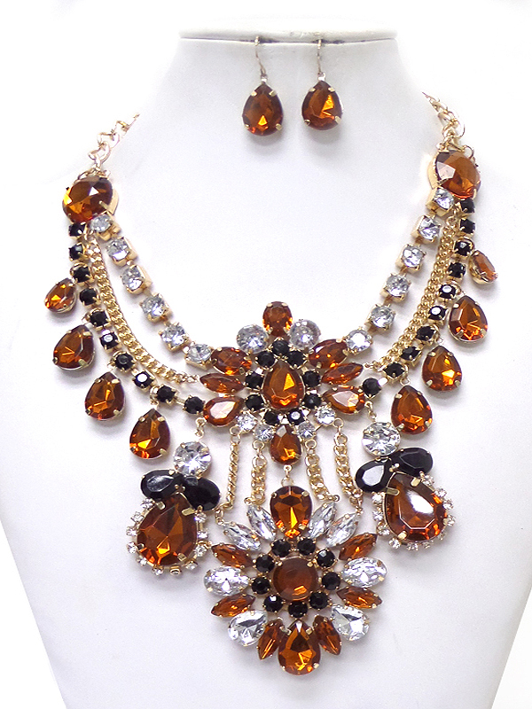 Multi crystal mix drop and layered party necklace set