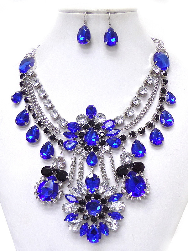 Multi crystal mix drop and layered party necklace set