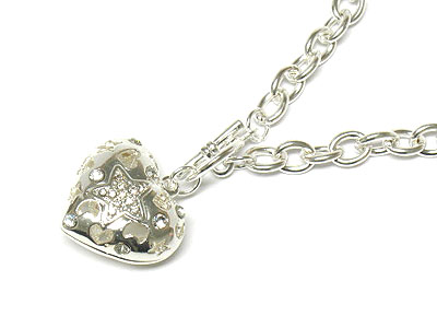 Crystal puff belly heart toggle necklace