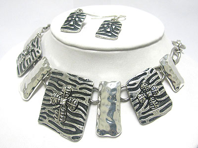 Animal pattern metal square disk link necklace earring set