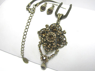 Crystal hanging flower pandent thick chain necklace earring set