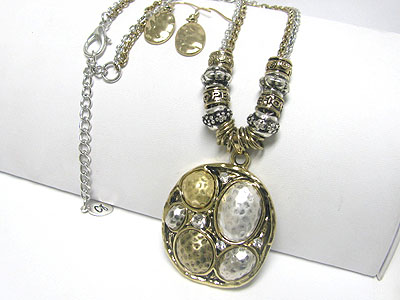 Metal motif round pendant necklace earring set