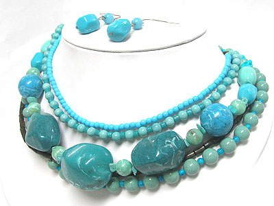 Multi strand beads neckalce earring set