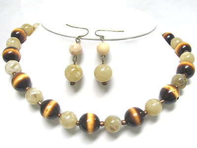 Cats eye ball link neckalce earring set