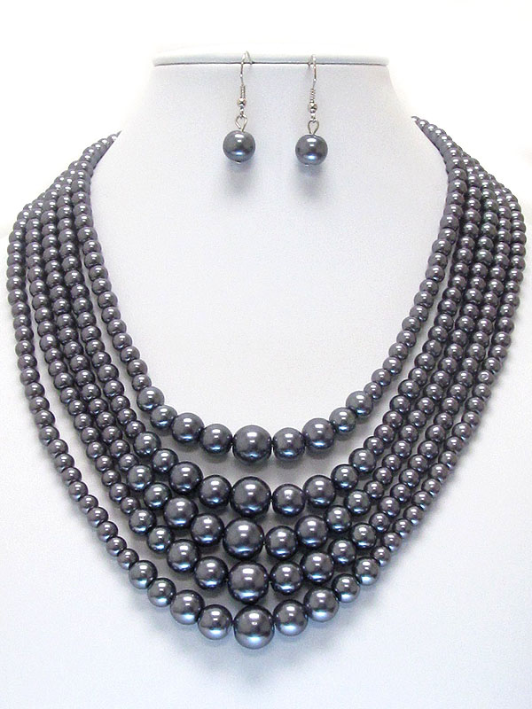 5 layered pearl chain necklace earring set