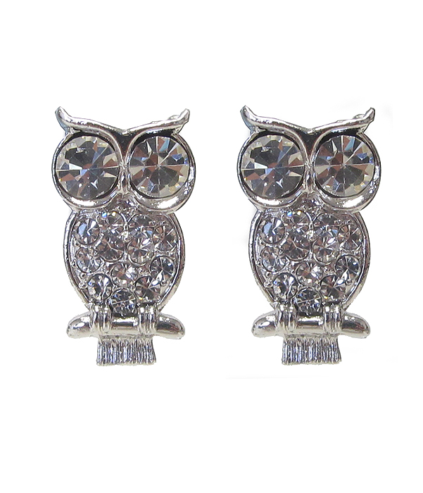 Made in korea whitegold plating crystal owl earring