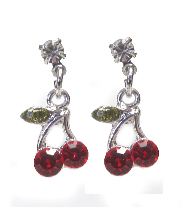 Made in korea whitegold plating crystal cherry earring