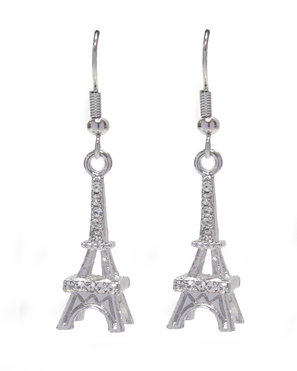 Made in korea whitegold plating crystal eiffel tower earring