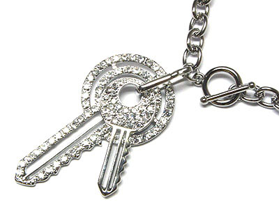 Crystal double key necklace