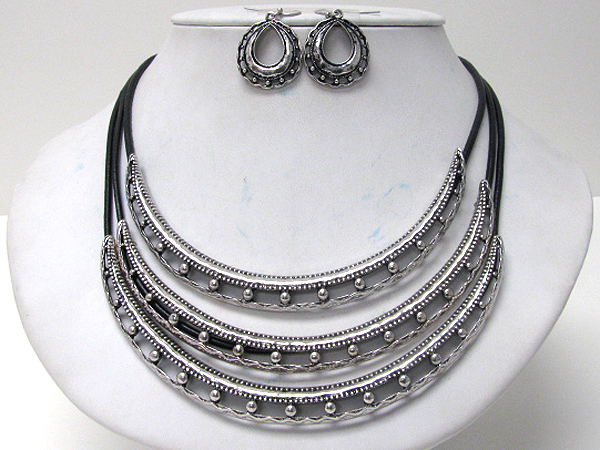 Triple half chocker and cord link necklace earring set