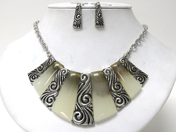 Multi resin and metal bar link necklace earring set