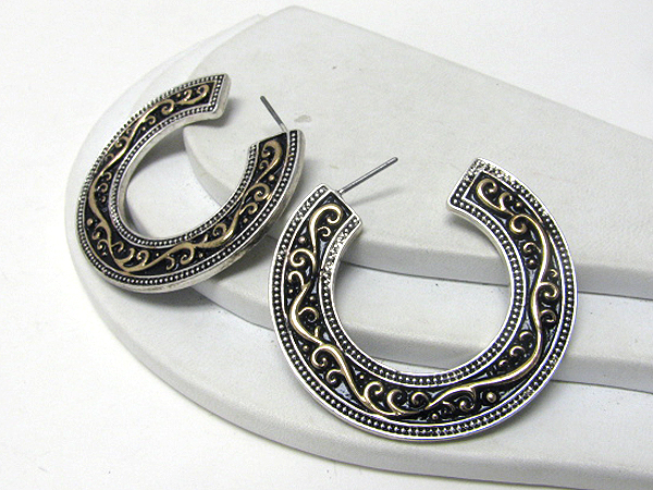 Metal filigree pattern hoop earrings - hoops