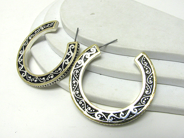 Metal filigree pattern hoop earrings - hoops