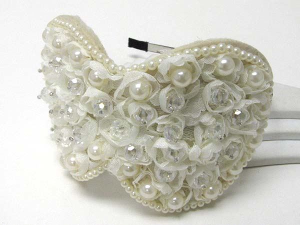 Multi acrylic pearl and fabric flower deco headband