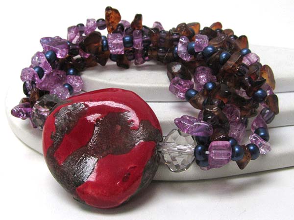 Murano glass and multi chip stone stretch bracelet