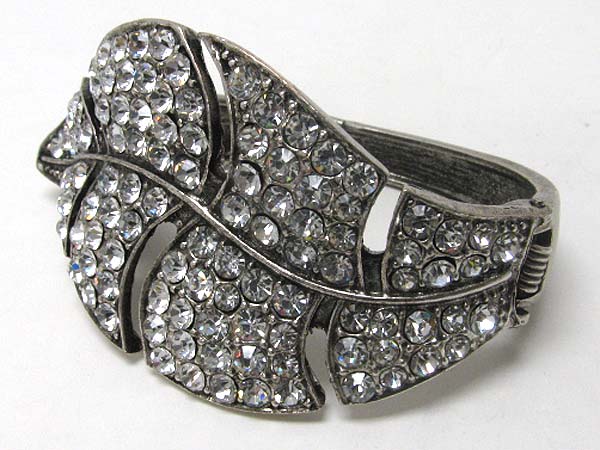 Crystal stud curved large metal feather hinge bangle